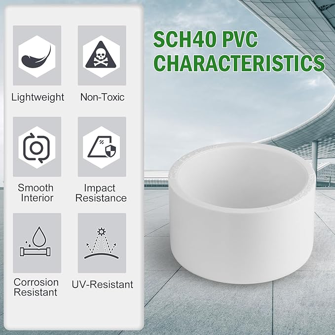 SCH40 PVC Cap 1-1/2 Inch - Fit Standard 1-1/2" SCH40 PVC Pipes (OD Approx. 1.9"), Zernmiarder Furniture Grade Pipe Caps, White Pipe Cover Fittings for Plumbing, DIY, Garden & Furniture - 4 Pcs