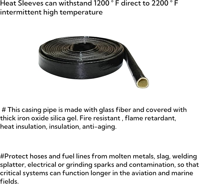 2"(51mm) ID Heat Shielded Fire Thermo Armor Fire Sleeve Silicone Coated Fiberglass for Automotive Hose Cable Lines & Electrical Wiring Black, 5feet