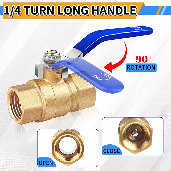 Boltigen 1 inch Forged Brass Ball Valve, 2Pack NPT Female to NPT Female Thread Heavy Duty Full Port Shut Off Valves, 600 WOG Long Handle Metal Plumbing Full Bore Control Valve Pipe Connector Fitting