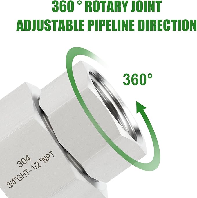 TAISHER 2PCS 304 Stainless Steel Garden Hose Adapter, 3/4" GHT Female x 1/2" NPT Female Garden Hose Connector with Washers