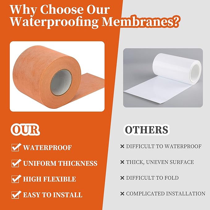 3PCS Waterproof Membrane for Shower 5 Inch X 100Ft Waterproofing and Uncoupling Membrane 19.7 Mils Thickness Waterproof Underlayment for Shower Tile Flooring