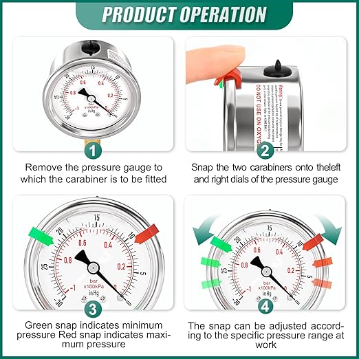 -30inHG~0Psi Stainless Steel Liquid Filled Pressure Gauge, 2.5" Dial Size, 1/8" NPT Lower Mount, for Tube, Water Pump, Gas, Liquid, Pressure Test (with Range Mark Pointer)