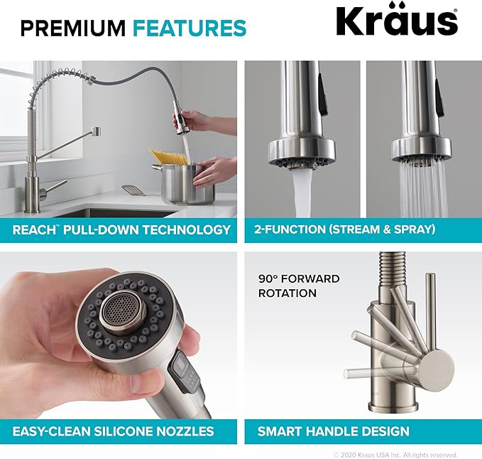 KRAUS Bolden Commercial Style Pull-Down Kitchen Faucet and Purita Water Filter Faucet Combo in Chrome, KPF-1610-FF-100CH