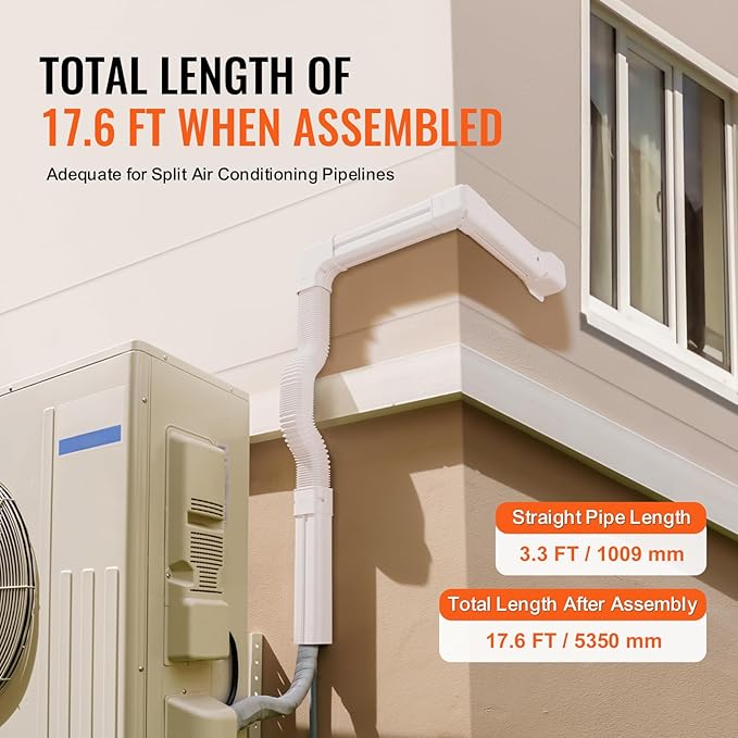 VEVOR Mini Split Line Set Cover 3-inch W 17.6Ft L, PVC Decorative Pipe Line Cover for Air Conditioner with 4 Straight Ducts & Full Components Easy to Install, Paintable for Heat Pumps, White