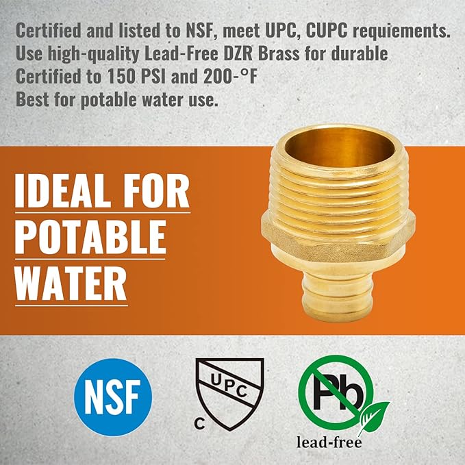 SUNGATOR 6-Pack PEX 3/4" x 1" NPT Male Threaded Adapter Crimp Fitting, No Lead Brass