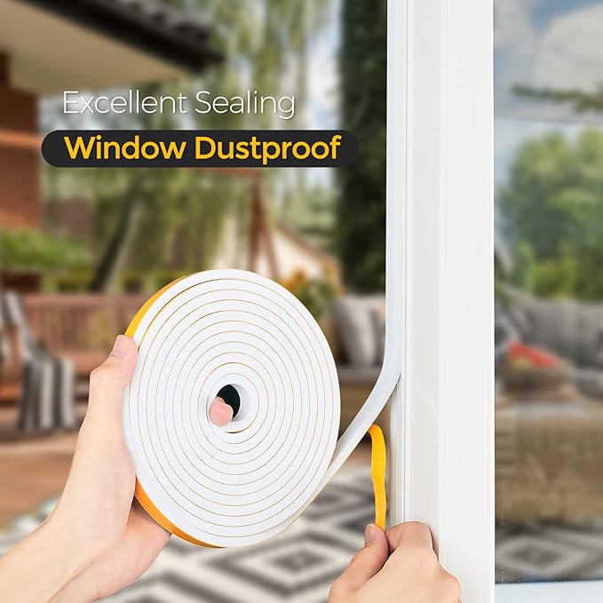 13 Feet Weather Stripping Door Seal, 1" Wide X 3/4" Thick Door Seal Strip High Density Foam Tape Adhesive Strip for Door Soundproofing,Window Insulation (1" x 3/4" x 13FT,White)