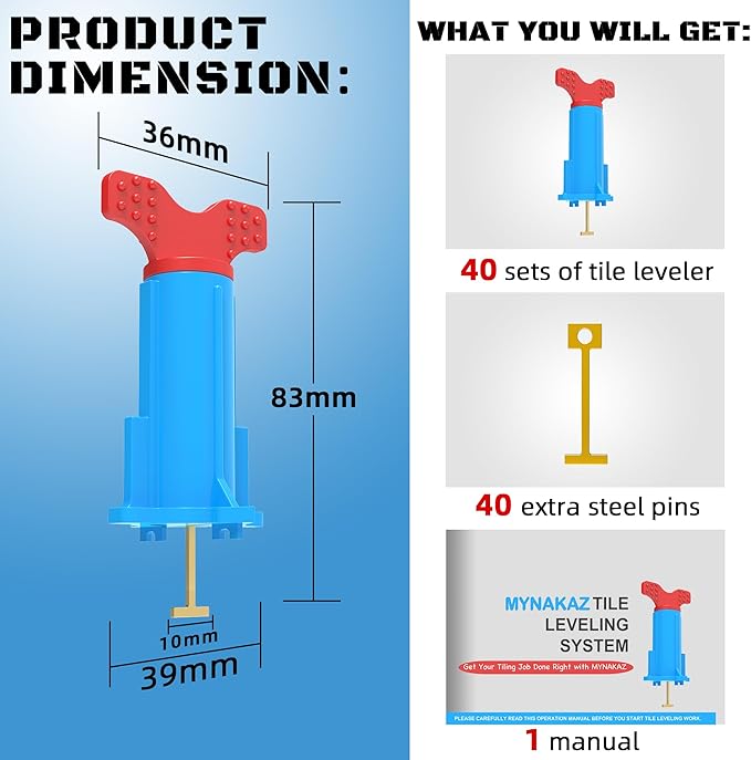 Tile Leveling System, Reusable Tile Tools for Installation, Tile Self Leveling Spacers, Floor Leveler Self Leveling Compound (40 Sets)