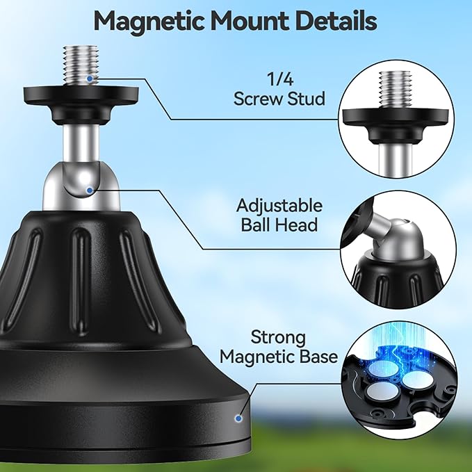 Magnetic Wall Mount for Security Cameras, Universal 1/4″ Screw, Adjustable Angle, Strong Magnet, No-Drill, Indoor/Outdoor, Tabletop & Wall Cameras, Compatible with Ring, Arlo, Wyze (Black, 1 Pack)