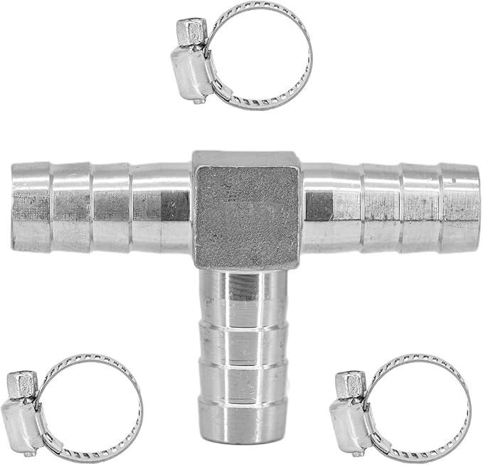 Stainless Steel 5/16" Hose Barb Tee 3 Way T Shaped Barbed Co2 Splitter Fitting