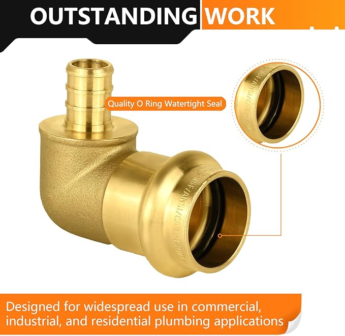 30-Pack HeSun Copper Press Fitting Elbow, 3/4" PRESS X 1/2" PEX F1807 Crimp Elbow, LF Brass