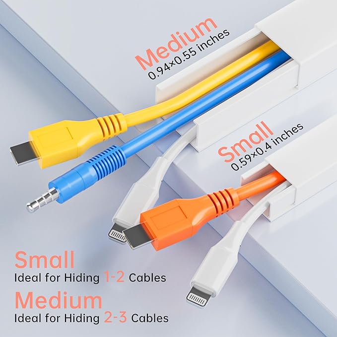 Yecaye Medium Cord Hider, Wire Covers for 2-3 Cords on Wall, Paintable Cable Raceway, Cord Hider Kit, Max for 3 Small Cords for Home and Office, W0.94in H0.55in