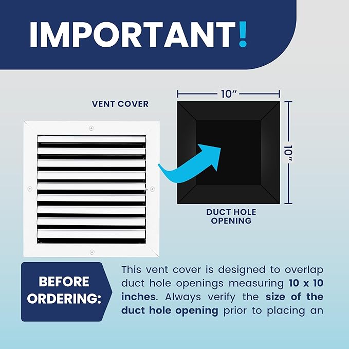 10x10 Inch (Duct Opening) Aluminum 1-Way Air Flow Vent – HVAC Vent Cover for Wall or Ceiling – Quiet HVAC Wall Register - Multi-Shutter Damper – Adjustable Curved Blade - Plastic Seal for Tight Fit