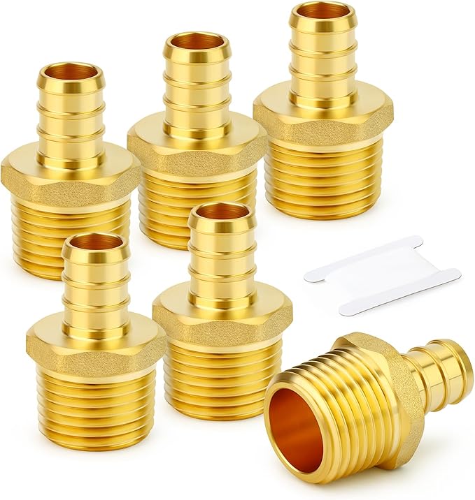 GASHER 6Pcs No Lead Brass 3/4" Pex Male Adapter, 1/2" Male NPT to 3/4" PEX Adapter for Pex Tubing
