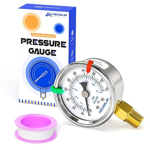MEANLIN MEASURE 0~100Psi Dry Pressure Gauge Stainless Steel 1/4" NPT 2" FACE DIAL Waterproof for Well Pump Water Tire Water Pressure Tester Lower Mount (with 2PCS Snaps)