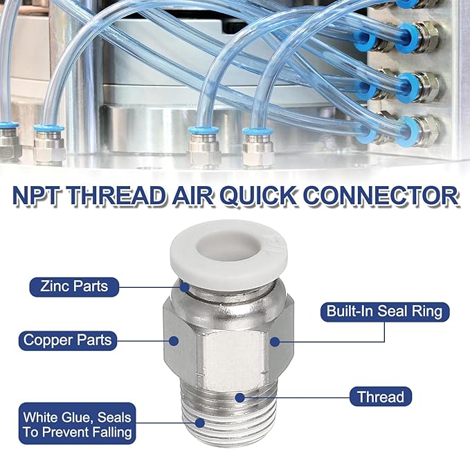 MECCANIXITY 2 Pcs NPT Push to Connect Air Fittings, Male Straight 5/16" Tube OD x 1/4" NPT Thread Air Quick Connector Coupling Adapter for Gas Hose Pneumatic Tools, White
