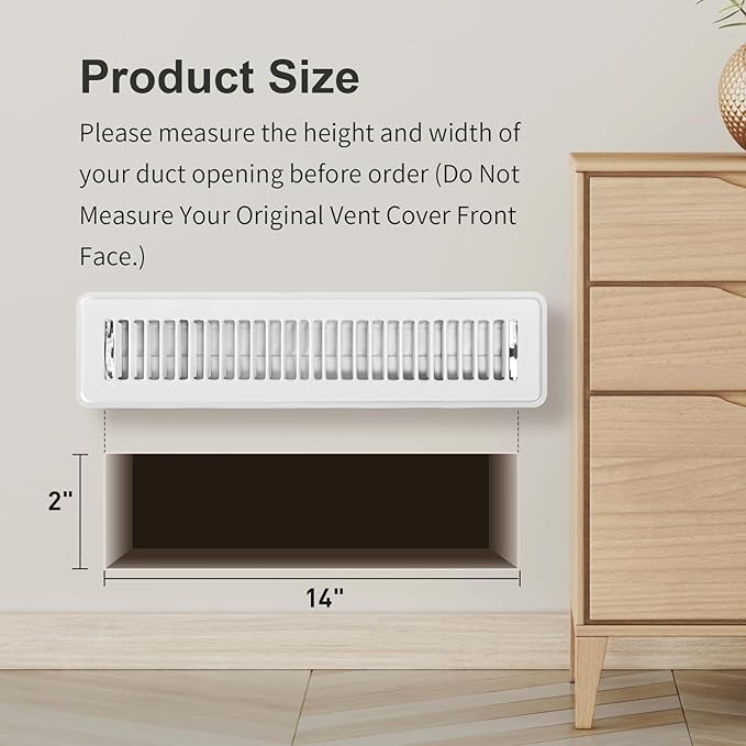 Floor Register 2x14 - Heavy Duty Walkable Vent Covers for Home Floor and Sidewall, Steel Rust-Resistant Vent Registers Grille with Adjustable Lever, Energy-Saving 2 Inch by 14 Inch Floor Vents (White)