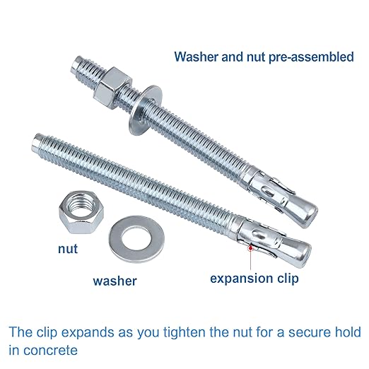 1/2 inch x 5-1/2 inch - 10 Pieces Wedge Anchor Zinc Plated Heavy Duty Fastener for Concrete