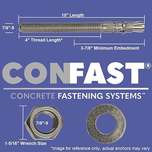CONFAST 7/8" x 10" Galvanized Wedge Anchor (Box of 5)