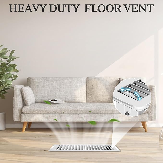 1 PCS Floor Vents Floor Registers 2x10 inch, Heavy Duty Metal Heat Air Vent Covers 2 X 10 with Rust Proof Finish for Home Office Wall Floor Registers Grilles & Vents (1, White, 2x10 Inches)