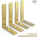 Gold Heavy Duty Shelf Brackets 12 Inch, Extra Thick L Shelving Brackets, Rustic Gold Iron Floating Shelves Wall Mounted with Hardware for DIY Open Shelving, 4 Pack