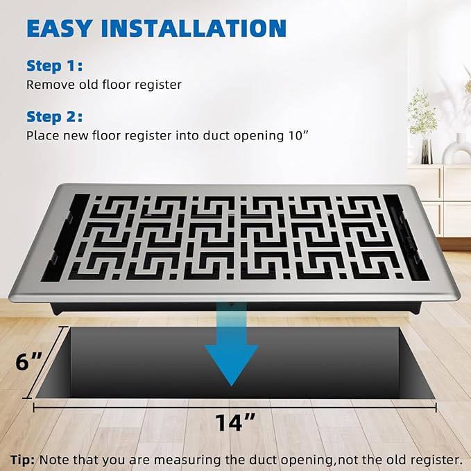 Floor Register 6x14-6 Pack Floor Vent Covers Heavy Duty Walkable Steel Floor Vents Adjustable Decorative Vent Covers for Home Floor Sidewall Office or Ceiling Vent