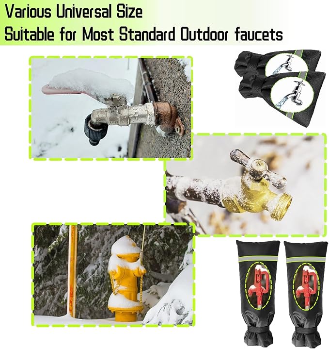 2 Pack Outdoor Faucet Covers for Winter, 8.2" W x 20" H Outside Yard Hydrant Protector Socks Winter, Insulated Hose Bib Protector Cover, Spigot Pipe Cover Freeze Protection Black