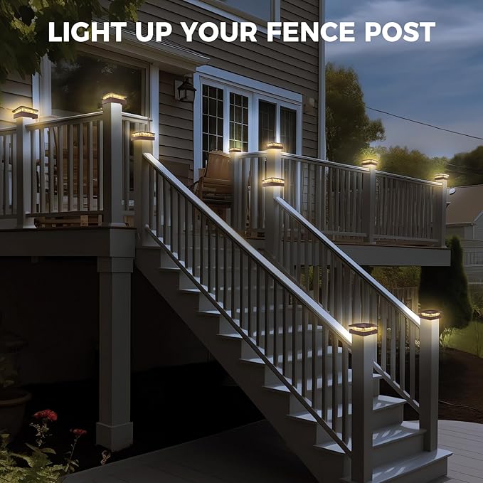 Peasur 4x4 Solar Post Cap Lights Outdoor with 3 Modes, 2 Packs Brown Fence Light Solar Powered Waterproof for 4x4 3.5x3.5 Wood/Vinyl Posts for Deck Yard Garden Patio Outside