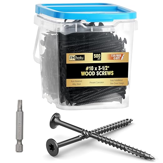 #10 x 3-1/2” Deck Screws, 500Pcs Star Drive Wood Screws, Rust Resistant Timber Screws for Timber/Log/Landscaping Wood, T25 Star Bit Included, Black