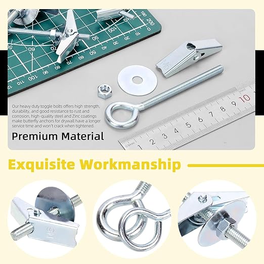 15Pcs M6 x 70mm Eye Bolt Toggle Bolt Assortment Kit, Spring Toggle Bolts Butterfly Anchors Butterfly Toggle Anchors, Heavy Duty Drywall Anchors with Wing Nut for Hanging Lamps Heavy Items
