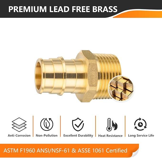 20-Pack HeSun PEX A Expansion Fitting, 1/2 Inch Male Thread Adapter,1/2" Male NPT x 1/2" Pex Expansion Adapter,ASTM F1960(PEX1960016-20)
