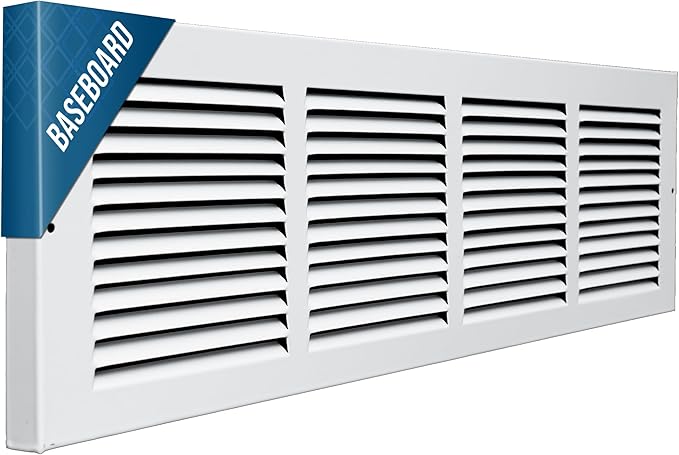 [8 Pack] Fits 24x6 Duct Opening | Steel Baseboard Return Air Grille by Handua | Vent Cover Grill | 7/8" Margin Turnback [Depth] to Fit Baseboard | White | Out. Dim.: 25.75"W X 7.75 "H