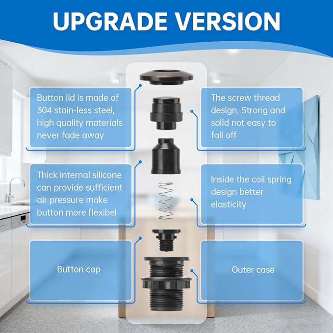 Garbage Disposal Air Switch Kit Dual Outlet Sink Top Waste Disposal Long Stainless Steel Oil Rubbed Bronze On/Off Air Button Food and Waste Disposals Part by Briidea, UL Listed