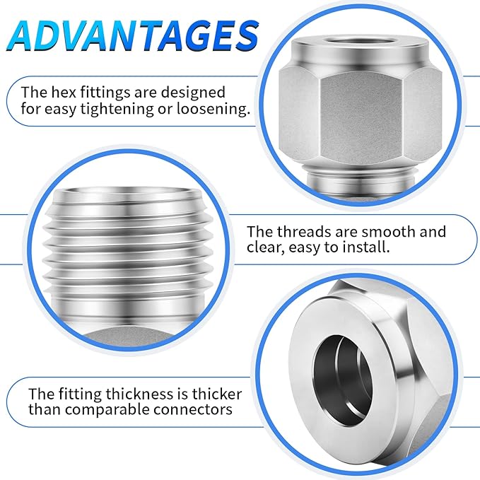 ChillWaves 304 Stainless Steel Compression Tube Fitting, 3/4" OD x 3/4" OD Compression Union Connector(1-PACK)