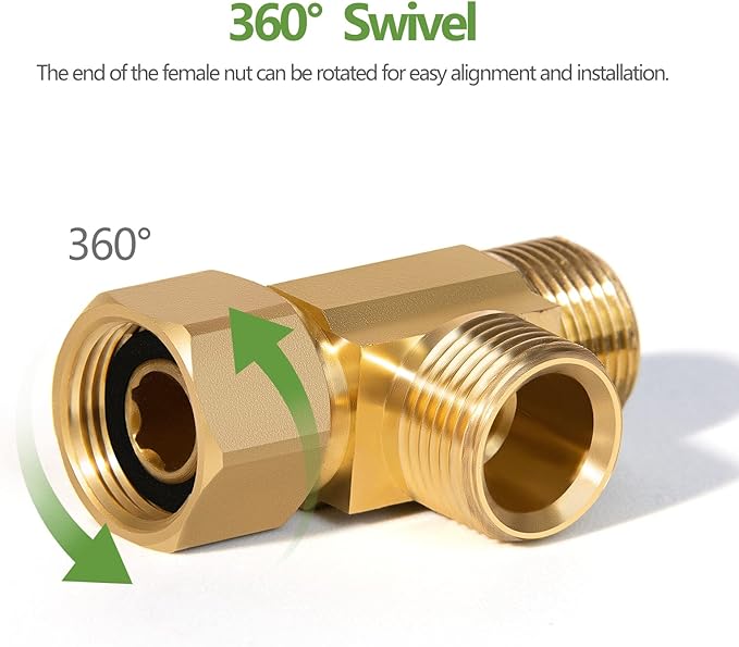 Lead-Free 6 PCS Brass Angle Stop Add-A-Tee Valve 3/8" Female by 3/8 Inch by 1/4-Inch Male T Extender Water Compression Easy Connect Tee (Pack of 6)