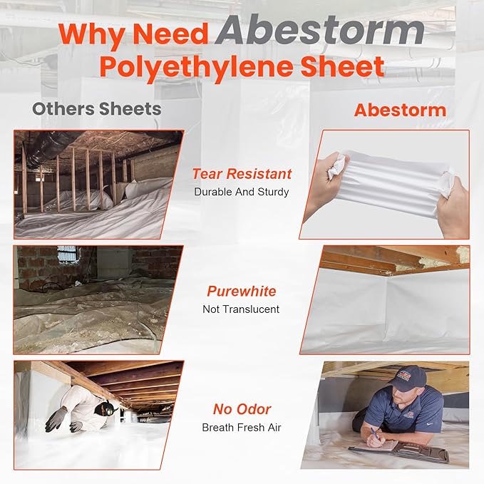 ABESTORM Crawl Space Vapor Barrier 12 Mil Film 10'x100' Thick Plastic Sheeting Drop Cloth Vapor Barrier Covering for Crawlspace, Encapsulation, Blackout Plastic Painters Tarp, Black and White Film