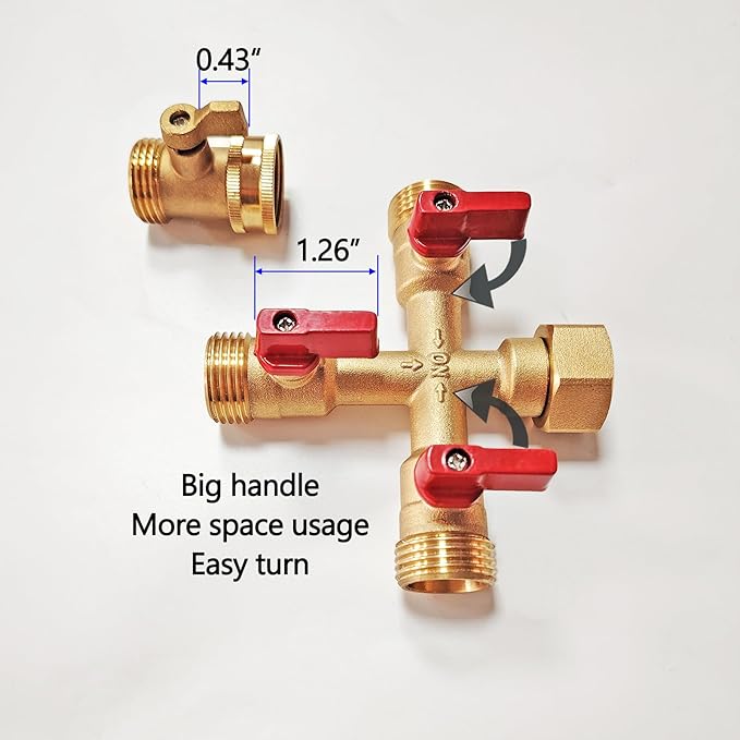 HQMPC Hose Splitter – Heavy-Duty Brass Garden Faucet Connector Garden Hose Splitter 3 Way 3/4" GHT Thread Red Handle