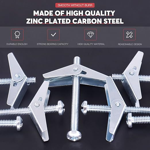 Hilitchi Molly and Toggle Bolt Zinc Plated Steel Philips Round Head Toggle Wing Nut Bolt (30Pcs 1/4 Inch)