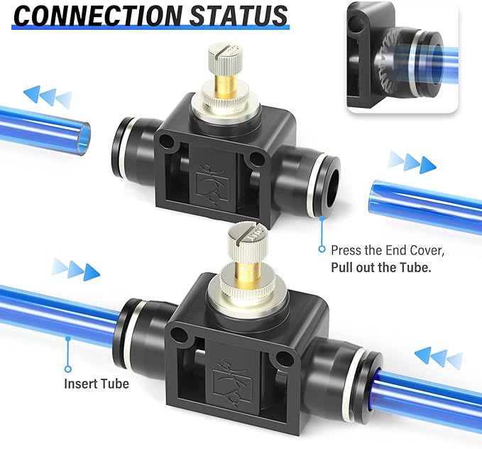 TAILONZ PNEUMATIC SCF-1/2 Air Flow Control Valve with Push-to-Connect Fitting, in-Line Speed Controller Union Straight - 1/2 Inch Tube OD x 1/2 Inch Tube OD（Pack of 1）