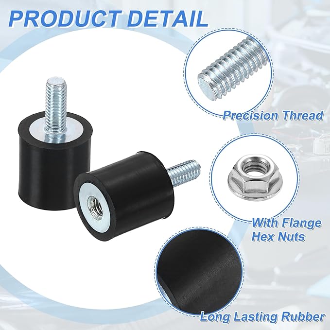 uxcell M3 Rubber Mounts, 4Pcs 10x10mm(DxH) Rubber Cylindrical Anti Vibration Isolator Shock Absorber with Lock Nut for Car Bobbin Generator Air Compressors