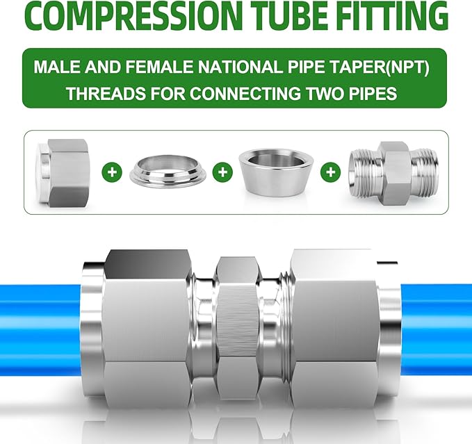 TAISHER 1PCS 304 Stainless Steel Compression Tube Pipe Fitting Connector, 3/4" Tube OD x 3/4" Tube OD Straight Adapter
