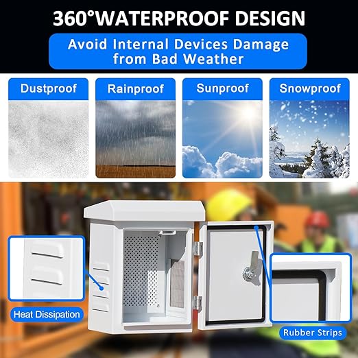 Outdoor Electrical Enclosure Weatherproof Box - 9.1 * 11.6 * 5.7" Galvanized Plate Electrical Enclosure,with Removable Mounting Plate and Wall/Pole mounting kit (23 * 29.5 * 14.5cm)