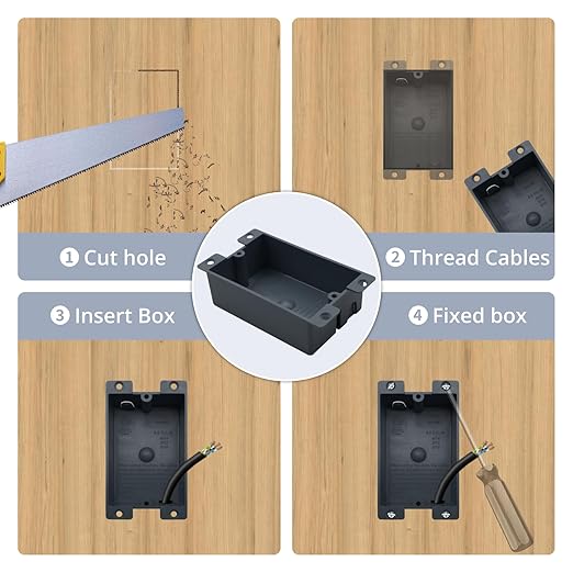 1 Gang Electrical Box Shallow,Electrical Box,8 Cubic Inch PVC Plastic Outlet Box,ETL Listed,AWG Standard Receptacle Box(1 Pack).