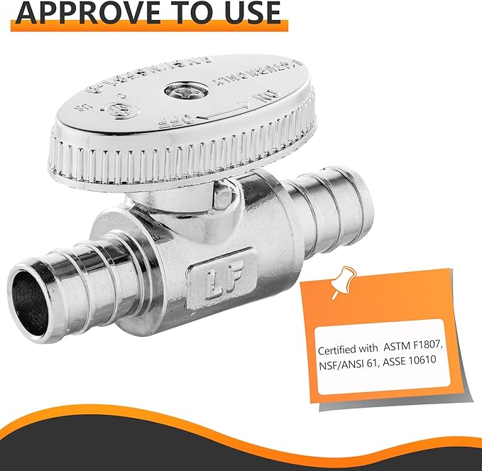 50-PCs HeSun Pex Barb Crimp Straight Stop Valve, 1/2" PEX x 1/2" PEX Straight Stop, 1/4 Turn Shut Off Valve for Bathroom, ASTM F1807(VALVE105-50)