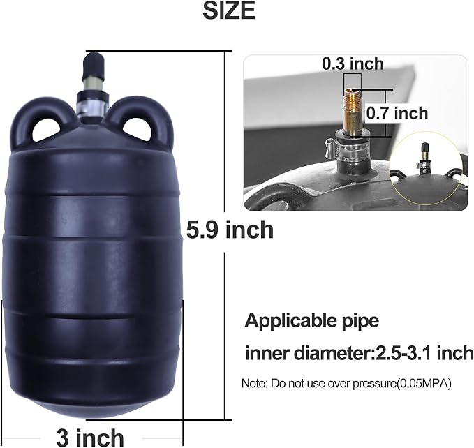 Water Shut Off Airbag with Long Hose, 3 Inch Inflatable Pipe Plug, Pipe Test Plug, Test Ball Plug, Used for Drainage Pipe, Sewage Pipe Temporary Water Blocking, Closed Water Test