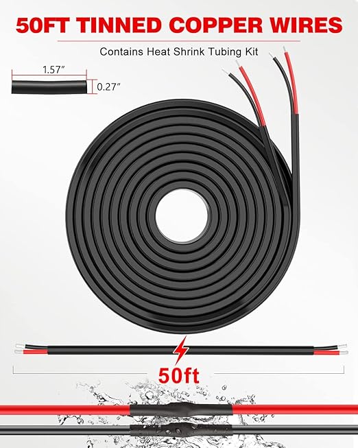 NAOEVO 14 Gauge Wire 2 Conductor Electrical Wire, 14 AWG Stranded PVC Cord, 12V Low Voltage/Tinned Copper/Flexible Cable for Automotive Wiring, Lamp Cord, Marine Cable (50FT)
