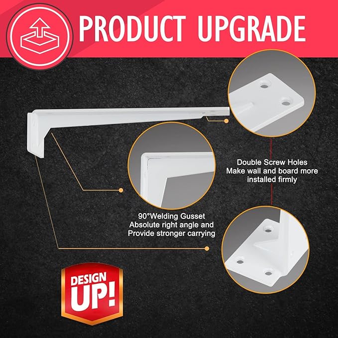 CLT Shelf Bracket( White) , 10” Quarter Inch (1/5") Thick- Max Load: 330 lb Rustic Industrial Modern Farmhouse Heavy Duty Corner Brace Joint Right Angle Bracket for DIY Table Bench, Pack of 6