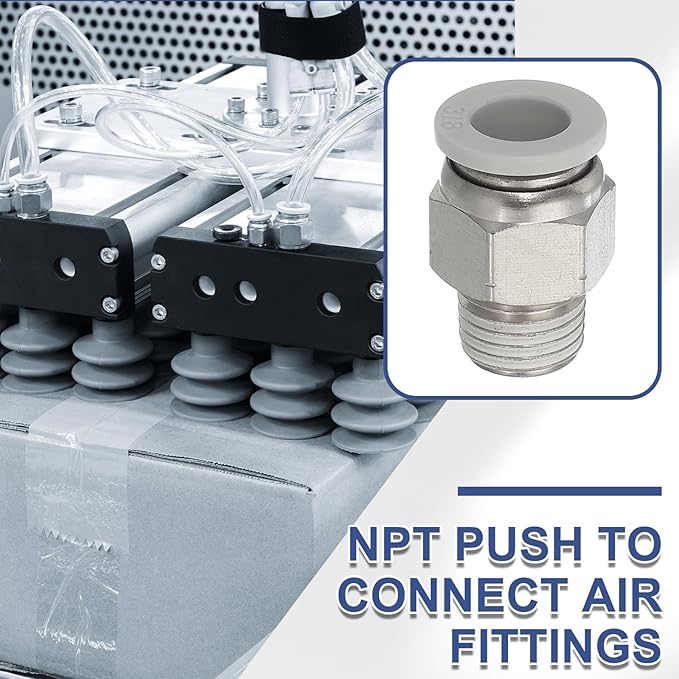 MECCANIXITY 2 Pcs NPT Push to Connect Air Fittings, Male Straight 3/8" Tube OD x 1/4" NPT Thread Air Quick Connector Coupling Adapter for Gas Hose Pneumatic Tools White