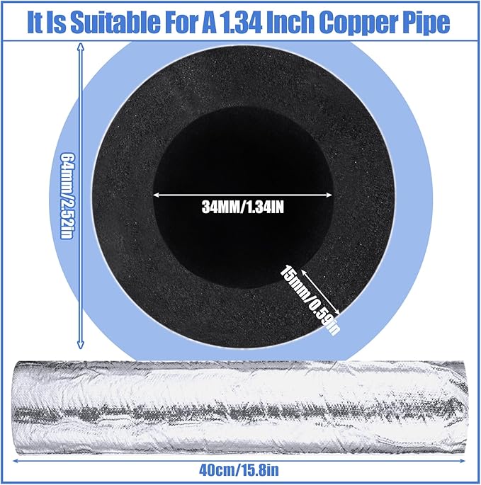 Kingdder 6 Pcs Pipe Insulation Foam Tube Self Adhesive Insulation Wrap for Copper Pipe Pre Slit Clamp Highly Insulated Foam for Outdoor Winter Irrigation, Sprinkler(1.3 Ft x 1.34 Inch)