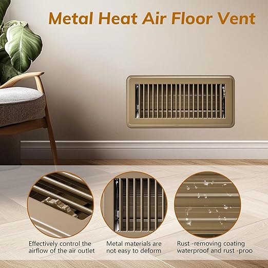 12Pcs Floor Vents Floor Registers 4x10 Inch, Heavy Duty Metal Hot Air Vent Covers 4x10 Inch with Rust-Proof Finish for Home Heater Floor Vent Grilles and Vents