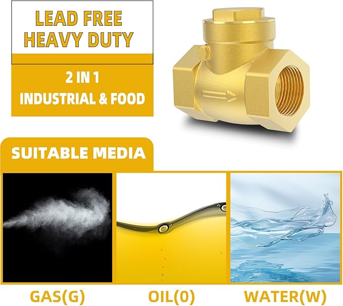 2" NPT Horizontal Check Valve, Brass Non Return Swing Check Valve to Prevent Water Backflow, Level One Way Counterflow Valve to Prevent the Medium Backflow for Oil Water Gas Air（2", DN50）